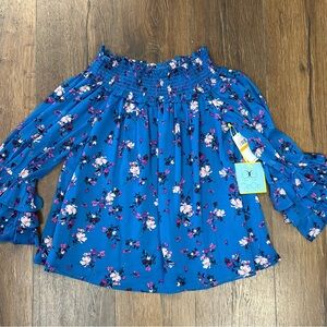 🆕 CeCe blue and pink floral blouse SZ SM